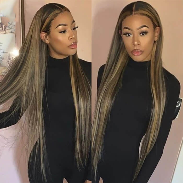 Highlight 13x4 HD Lace Frontal Wig #1B/27 Ombre Honey Blonde Brazilian Straight Human Hair Wigs