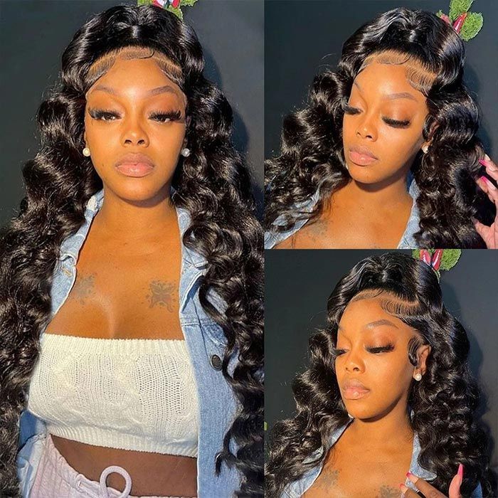 Invisible-String Snug Fit 360 Full Lace Front Wigs Pre Plucked Loose Wave HD Lace Human Hair Wigs