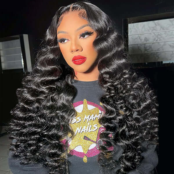 Bouncy Loose Wave 13x6 Full Invisible Hd Transparent Lace Front Wigs For Women