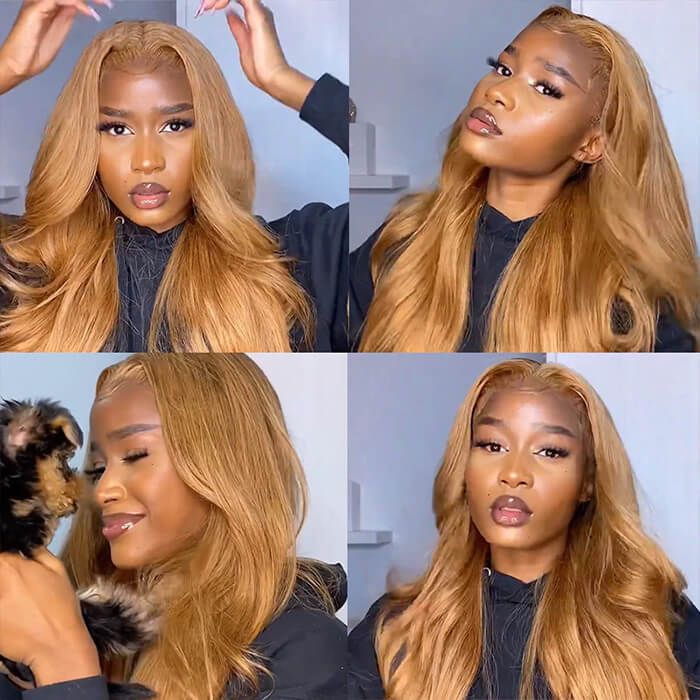 Honey Blonde 13x4 HD Transparent Lace Front Wig #27 Colored Human Hair Frontal Wig