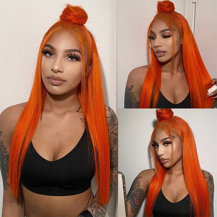 Ginger Orange Straight Wig Glueless HD Lace Front Wigs Human Hair For Women