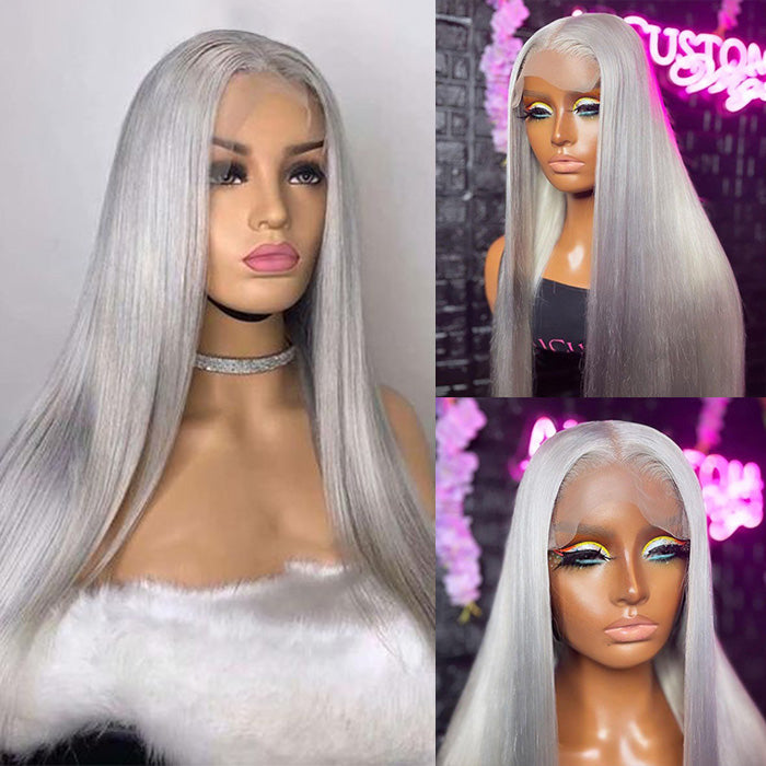 Sliver Gray Color Silky Straight 13x6/5*5 Lace Front Pre Plucked Human Hair Wigs For Women