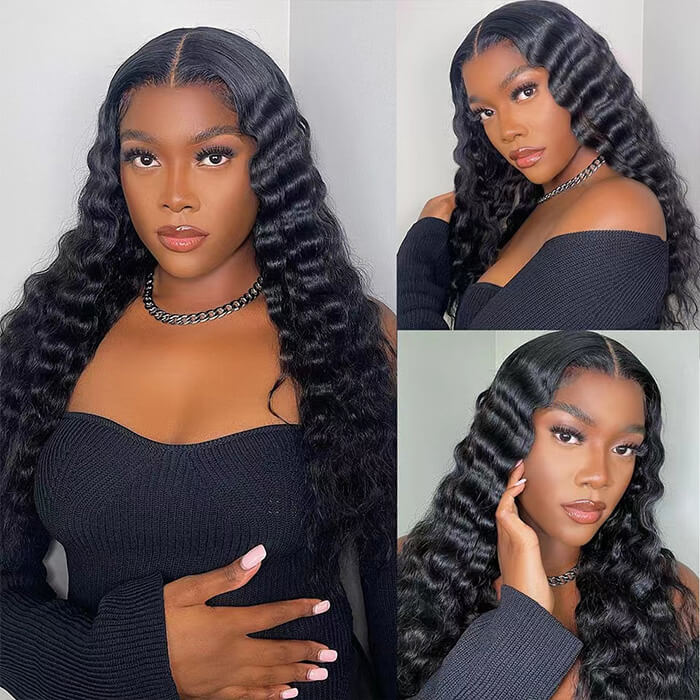 Loose Deep Wave13*6 HD Lace Glueless Crimped Wig Lace Front Human Hair Wigs