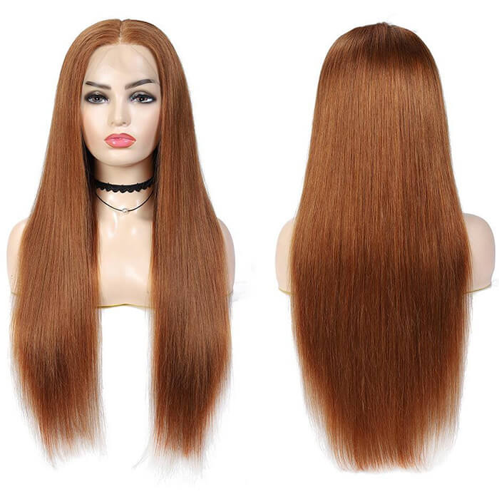 #30 Light Auburn Brown Wigs Straight & Body Wave Colored Human Hair Wigs 13*4 HD Lace Wigs