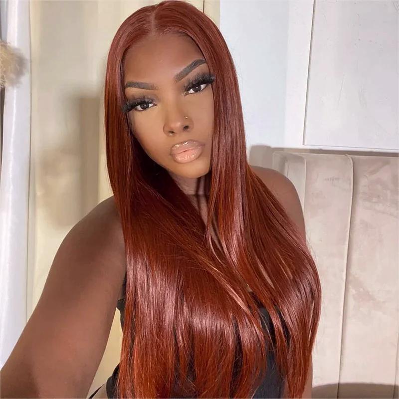 #33 Reddish Brown Color Glueless 8*5 Pre Cut HD Lace Closure Wigs Ready & Go Wig