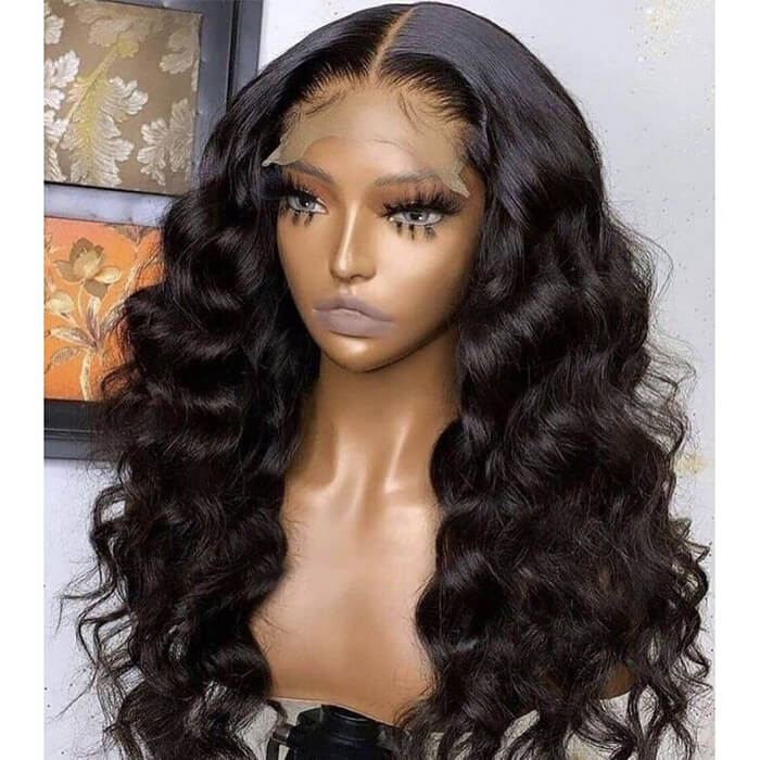 24 inch Loose Wave Transparent HD Lace 13x4/4x4 Lace Frontal Wig Human Hair Wig Natural Black