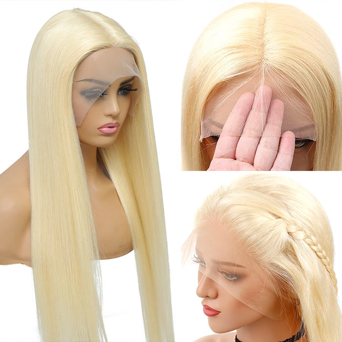 613 Blonde Straight 13x6 HD Lace Front Human Hair Wigs Pre Plucked