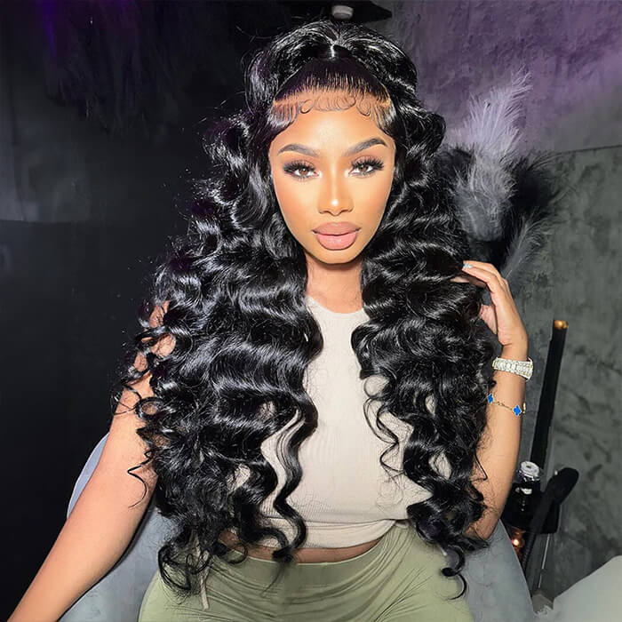 Invisible-String Snug Fit 360 Full Lace Front Wigs Pre Plucked Loose Wave HD Lace Human Hair Wigs