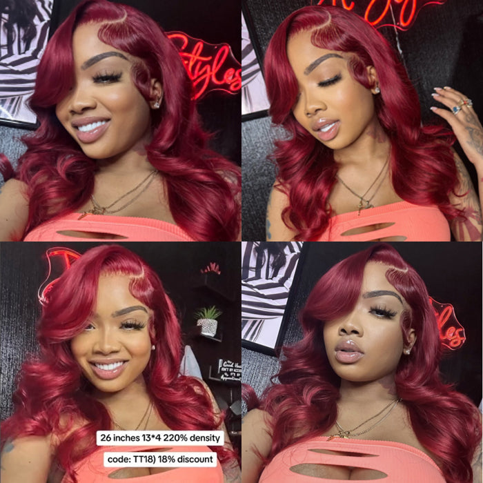 99J Burgundy 13x4 HD Lace Front Pre Plucked Colored Human Hair Wigs