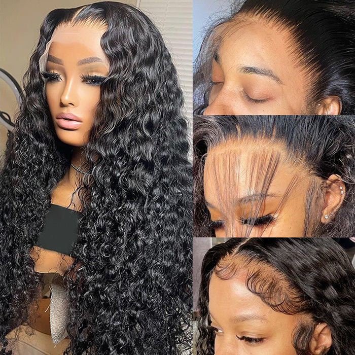 13x6 Ultra-Fitted Full Frontal HD Lace Wig Water Wave Pre Bleached Knots Skin Melt Lace Human Hair Wigs