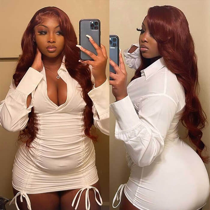 Reddish Brown Human Hair Body Wave Wigs 13X4 HD Lace Front Wigs Pre-Plucked Hairline