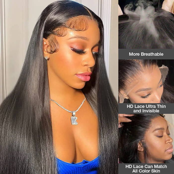 13x6 Full HD Lace Frontal Wig Straight Glueless Wig Human Hair Pre Plucked & Bleached Ready to Go