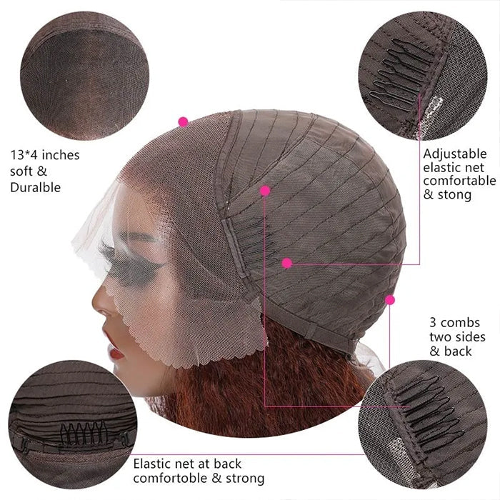 Glueless HD Lace Front Wigs Virgin Human Hair Kinky Straight Wigs #33 Reddish Brown Color