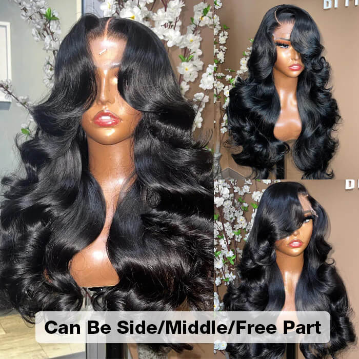 Curtain Bangs Wigs Body Wave 13x4/13x6 Glueless HD Lace Human Hair Wigs with Pre Bleached Knots