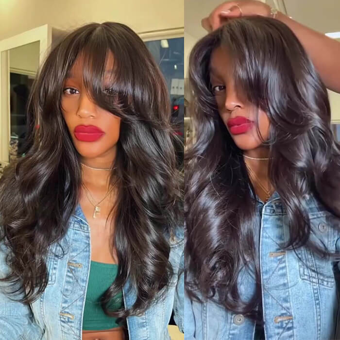 Face-Framing Curtain Bangs Body Wave Wig Glueless Pre Cut HD Lace Ready To Go Wig Pre Plucked Pre Bleached