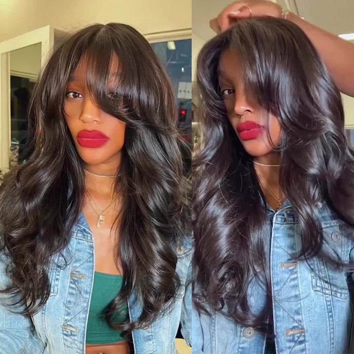 Face-Framing Curtain Bangs Pre-bleached Body Wave Glueless HD Lace Wig with Layers Ready To Go Wig