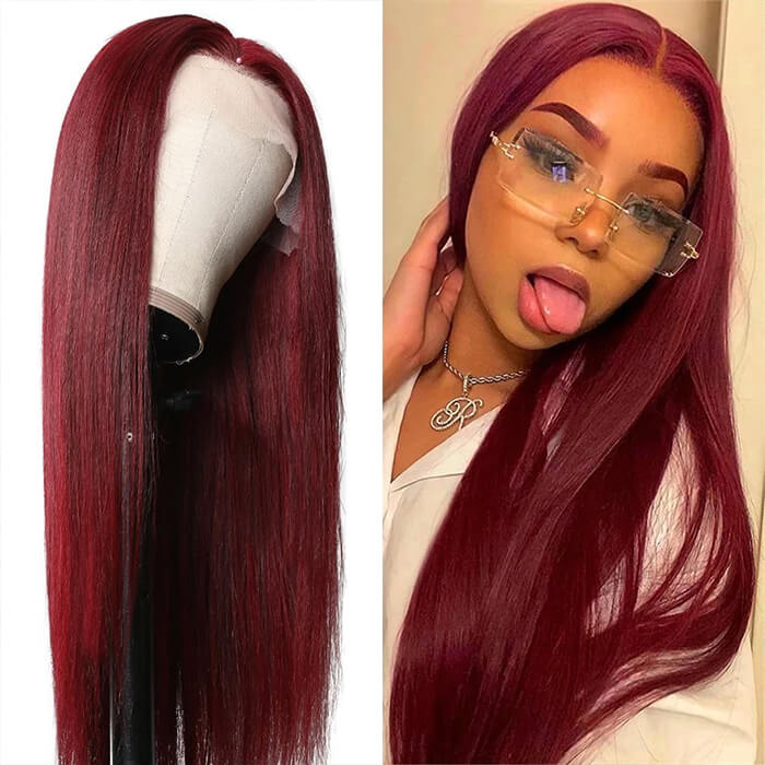 99J Burgundy Straight 13x4/13x6/5x5 Lace Front Human Hair Wig for Women Brazilian Remy Hair Glueless HD Lace Wigs