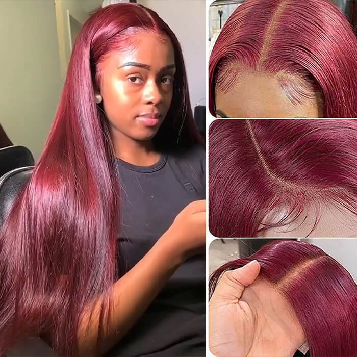 99J Burgundy Straight 13x4/13x6/5x5 Lace Front Human Hair Wig for Women Brazilian Remy Hair Glueless HD Lace Wigs