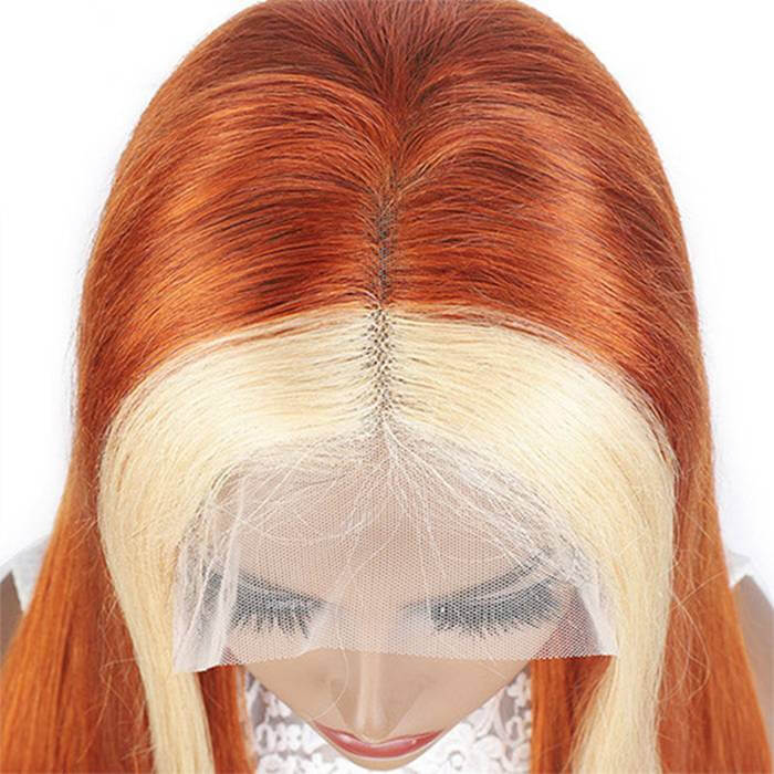 Ginger Wig With Blonde Highlights Colored Lace Front Wigs Straight Ombre Human Hair Wigs