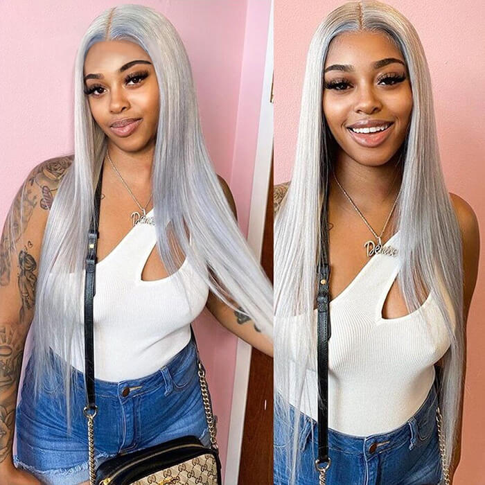 Grey Human Hair Wig 13x4 HD Lace Frontal Wig Colored Human Hair Wigs For Women