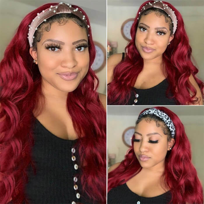 99J Burgundy Color Headband Wigs Body Wave Virgin Human Hair