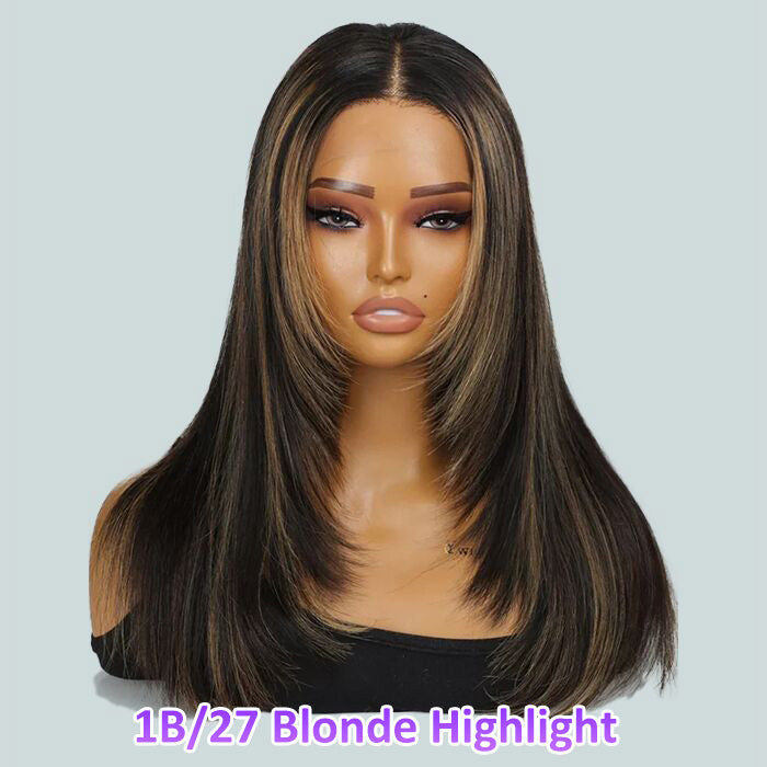 Layered Cut Straight Glueless Human Hair Wigs 8x5 HD Lace Frontal Wig 180% Density