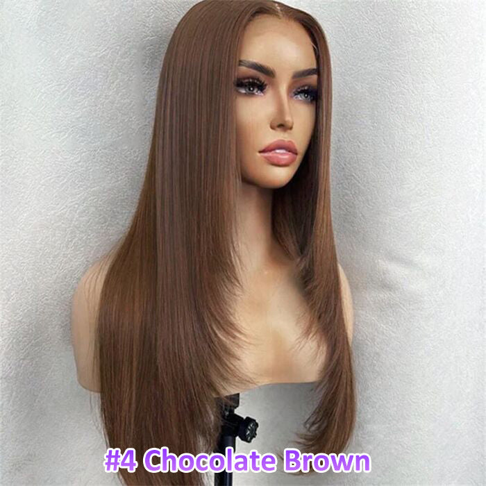 Layered Cut Straight Glueless Human Hair Wigs 8x5 HD Lace Frontal Wig 180% Density