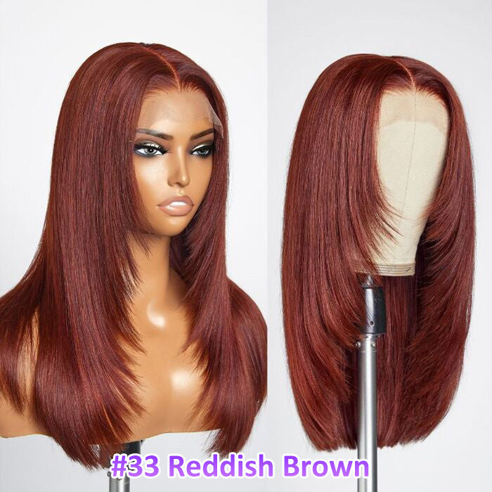 Layered Cut Straight Glueless Human Hair Wigs 8x5 HD Lace Frontal Wig 180% Density