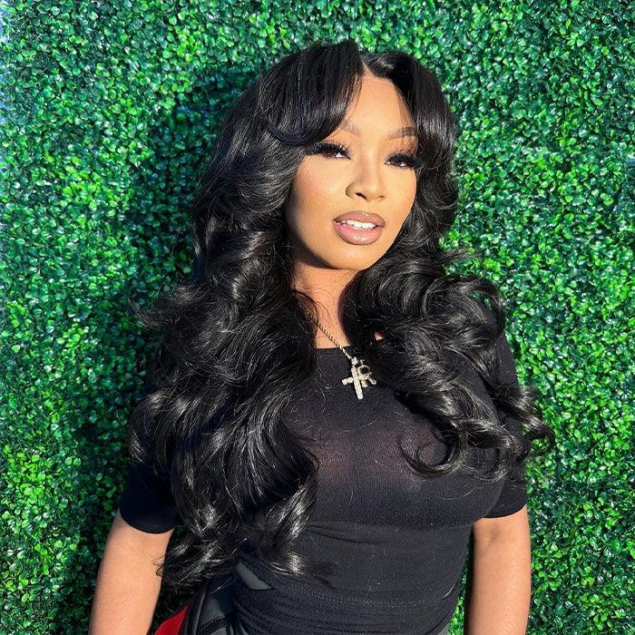 Body Wave Curtain Bangs 8x5 Glueless HD Lace Closure Wig and 13x4 Frontal Wig Put On And Go