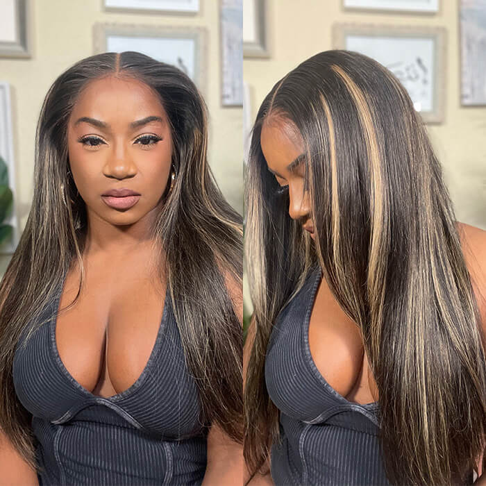 Highlight 13x4 HD Lace Frontal Wig #1B/27 Ombre Honey Blonde Brazilian Straight Human Hair Wigs