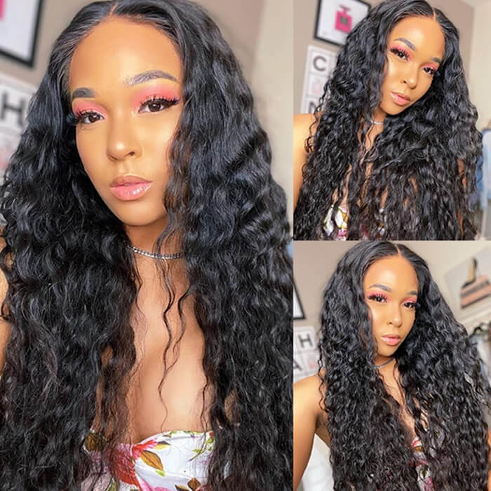 Glueless 13x4 Water Wave HD Lace Frontal Wig Put On and Go No Glue Lace Front Wigs with Invisible Knots