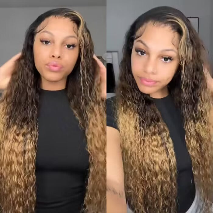 Ombre Highlights Water Wave Glueless 8x5 Closure HD Lace Wig Virgin Human Hair