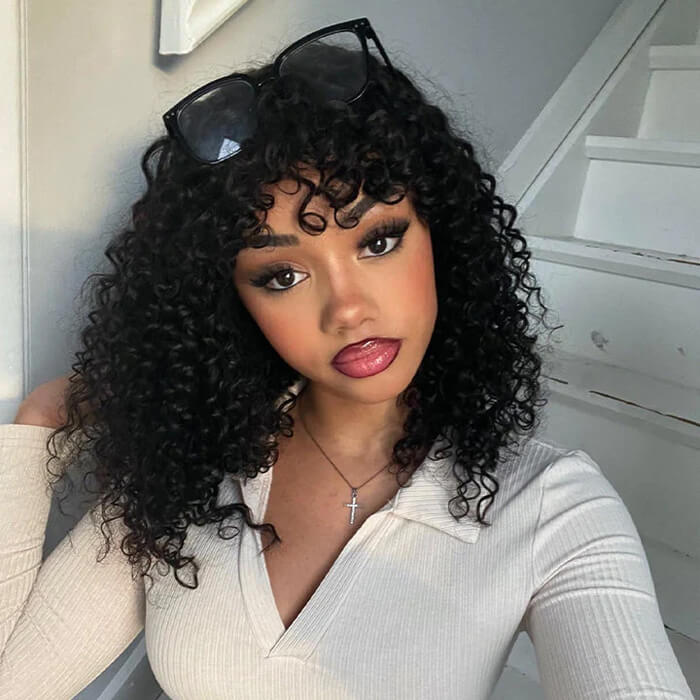 Glueless Top Lace Curly Short Bob Wig With Bangs Human Hair Wigs Beginner Friendly | VIP ONLY