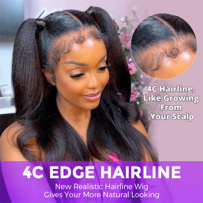 4C Edges Hairline Kinky Straight 13x4 HD Transparent Lace Front Wig Ready To Go