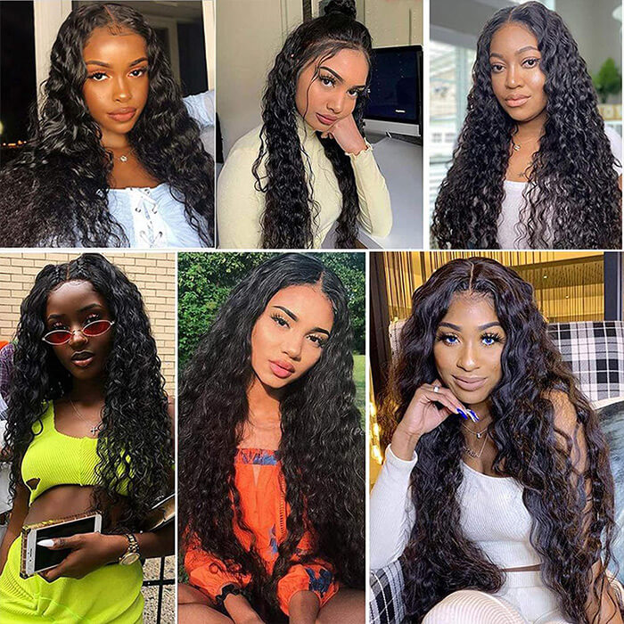 Water Wave Lace Frontal Wigs 100% High Quality Virgin Human Hair Wigs Pre Plucked