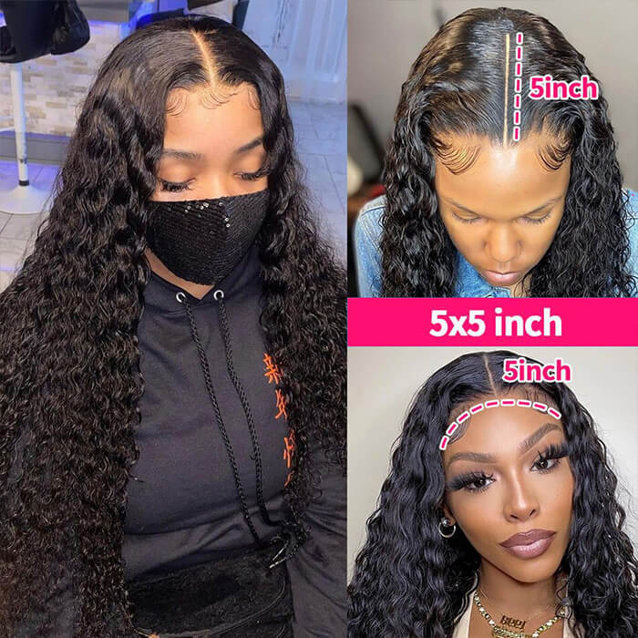 Deep Wave Human Hair 5x5 HD Transparent Lace Closure Wigs Glueless Brazilian Lace Wig For Women