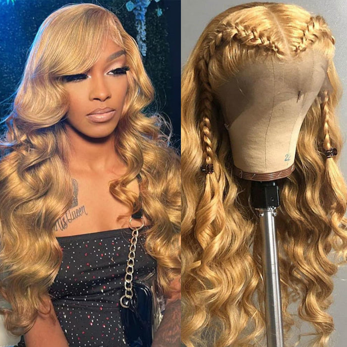 #27 Honey Blonde Color 360 Lace Frontal Wigs Glueless HD Lace Wigs With Pre Plucked