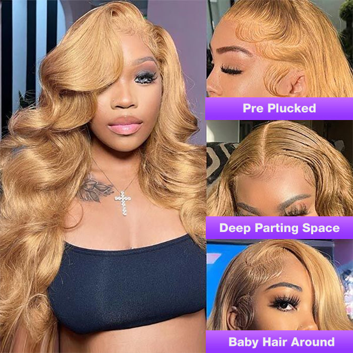 Honey Blonde 13x4 HD Transparent Lace Front Wig #27 Colored Human Hair Frontal Wig