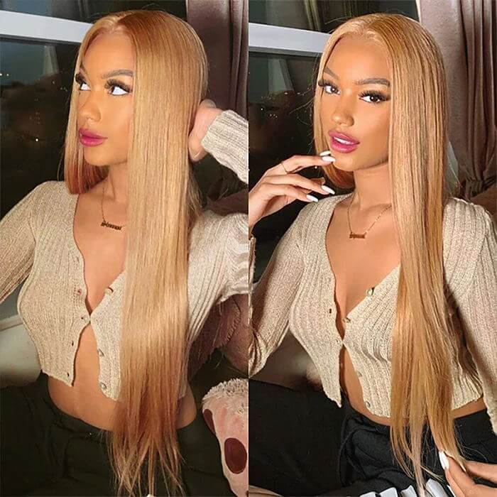 Honey Blonde 13x4 HD Transparent Lace Front Wig #27 Colored Human Hair Frontal Wig