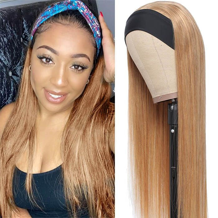 #27 Honey Blonde Headband Wigs Straight/Body Wave Human Hair Half Wigs