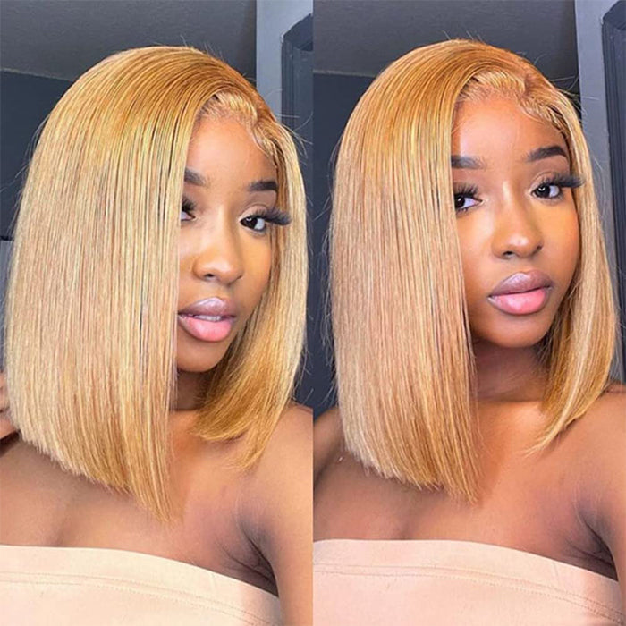 #27 Honey Blonde Short Straight Bob 13x4/4x4 Lace Wig 100% Human Virgin Hair