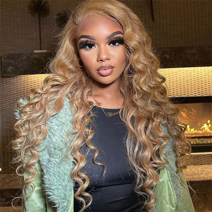 #27 Loose Deep Wave Honey Blonde Lace Front Wig Brazilian 13×4 13x6 Frontal HD Lace Wig