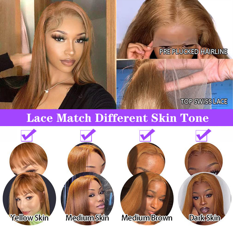 #30 Light Auburn Brown Wigs Straight & Body Wave Colored Human Hair Wigs 13*4 HD Lace Wigs