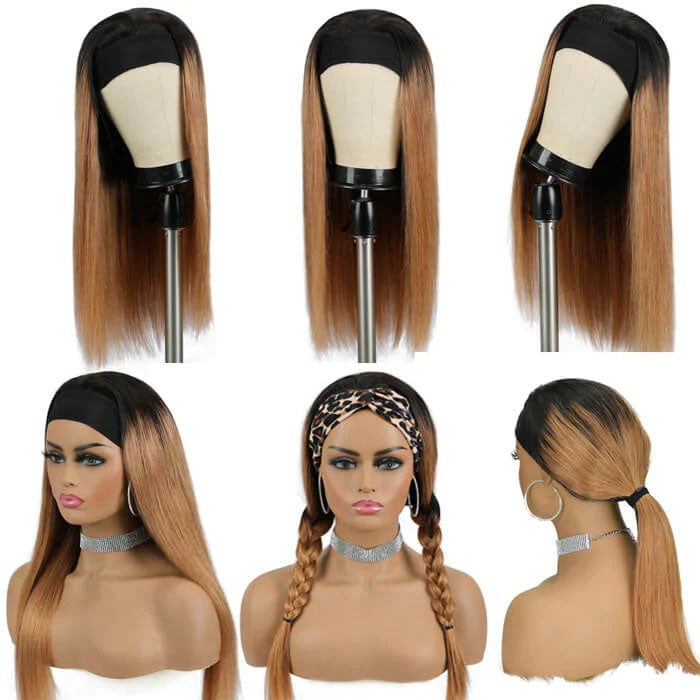 #30 Chestnut Brown Headband Wigs Straight/Body Wave Human Hair Half Wigs with Various Headbands