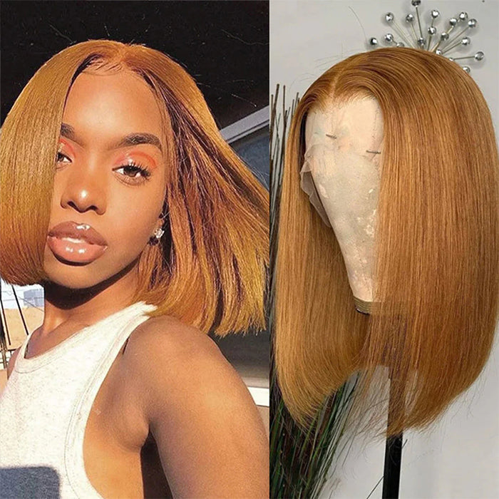 #30 Light Brown Short Straight Bob 13x4/4x4 Lace Wig 100% Human Virgin Hair