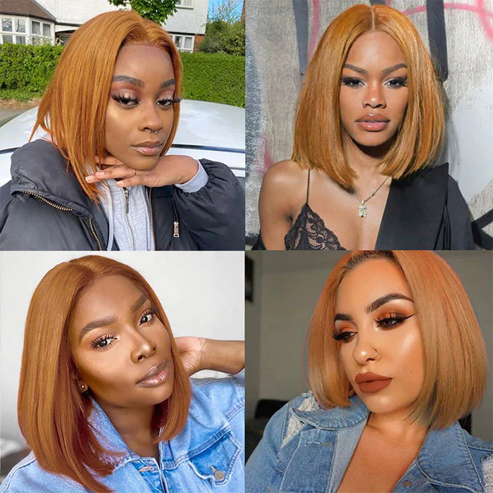 #30 Light Brown Short Straight Bob 13x4/4x4 Lace Wig 100% Human Virgin Hair