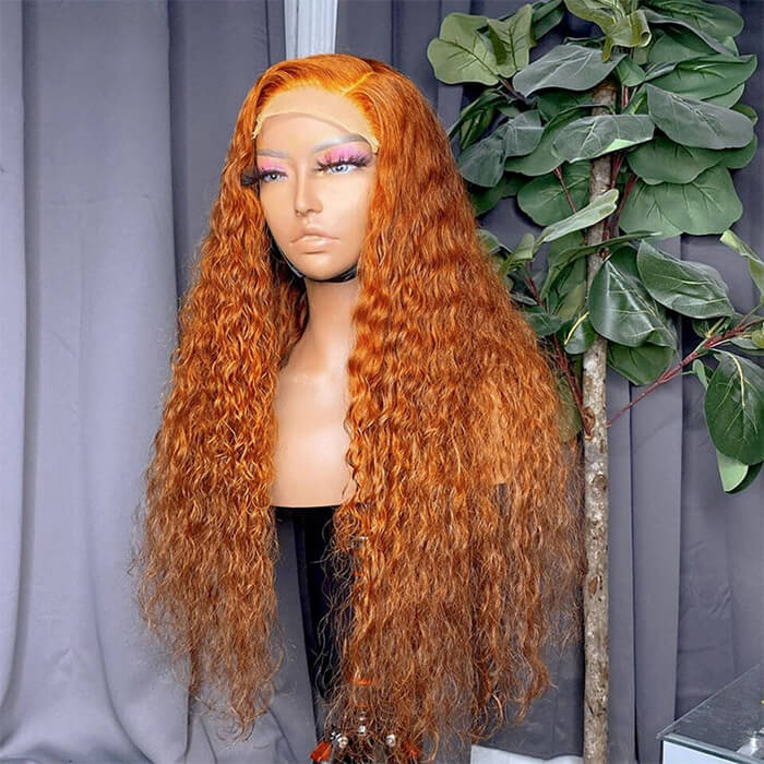 Water Wave Ginger Colored Lace Front Human Hair Wigs Pre Plucked Natural Hairline