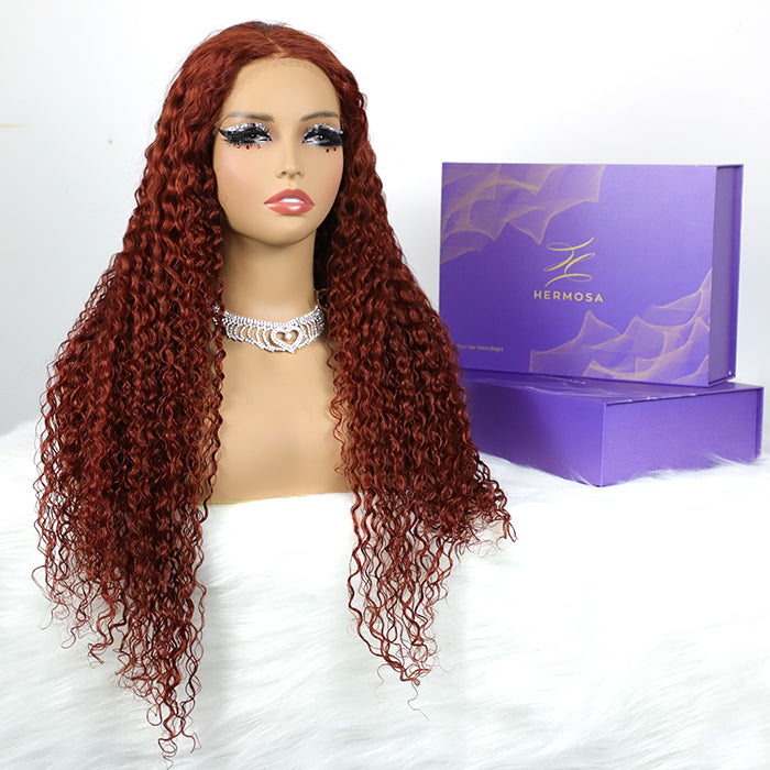 Curly Human Hair Wigs #33 Red Brown Auburn Colored Wig 13*4 5*5 HD Transparent Lace Front Wigs