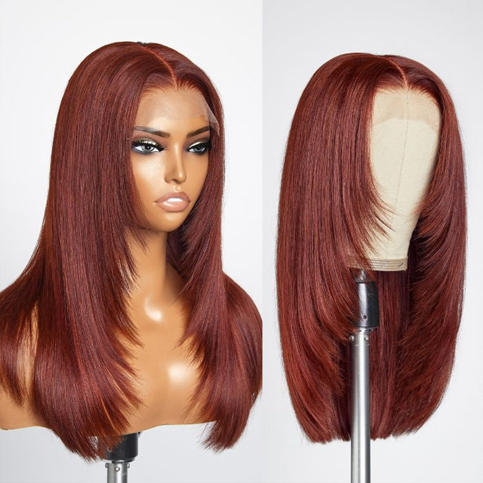 #33 Reddish Brown Layered Cut Straight Wigs 13x4/5x5 HD Lace Frontal Human Hair Wigs