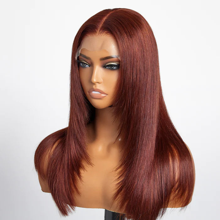 #33 Reddish Brown Layered Cut Straight Wigs 13x4/5x5 HD Lace Frontal Human Hair Wigs